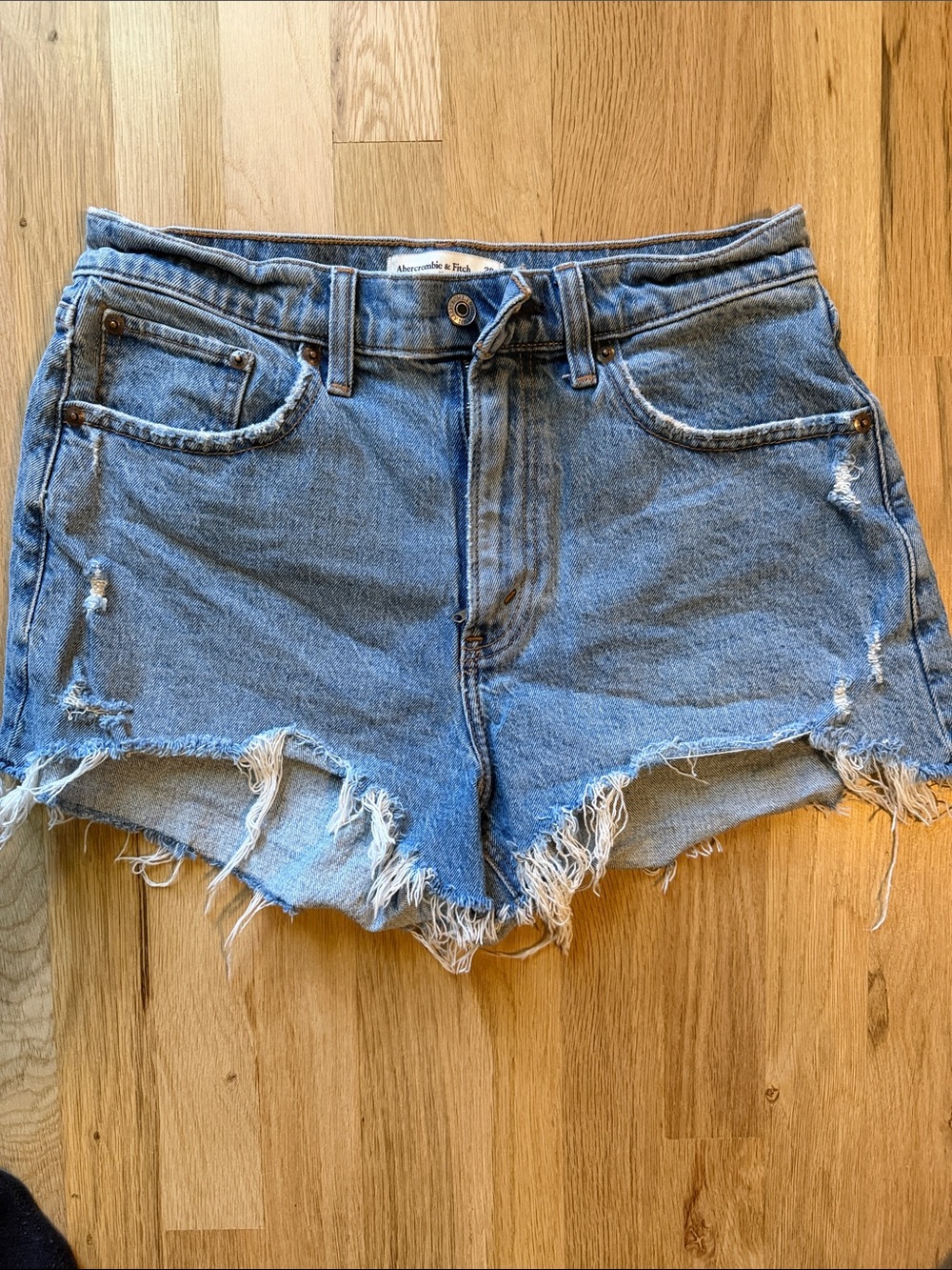 Abercrombie & Fitch Light Blue Distressed Denim Cutoff Shorts/The Mom short